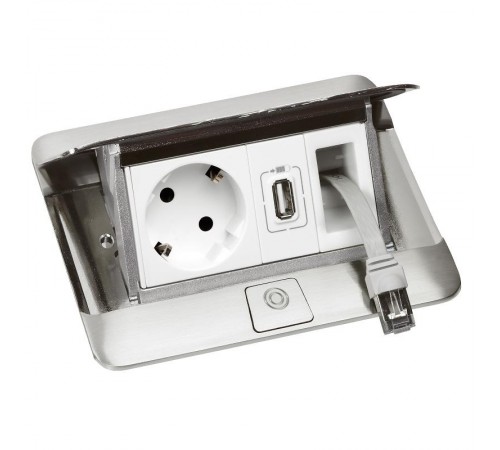 Выдвижной блок в стол, с комплектом для монтажа, 4 модуля, цвет нержавеющая сталь, для монтажа ЭУИ  654000  Legrand