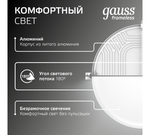Встраиваемый светильник Frameless круг 24W 4000K 1/30  967511224  Gauss