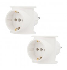 Набор тройников электрических универсальных 16 А, одно гнездо с заземлением, белый (2 шт./уп.)  11-1080-2  REXANT