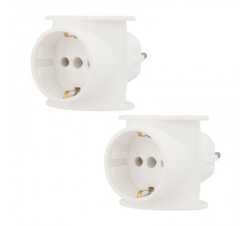 Набор тройников электрических универсальных 16 А, одно гнездо с заземлением, белый (2 шт./уп.)  11-1080-2  REXANT