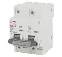 Выключатель автоматический двухполюсный NO-902-273 ВА47-100 2Р 25А 10 кА кривая С (6/60/1440) Pro  Б0048863  ЭРА