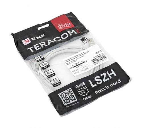 Патч-корд TERACOM PRO Cat.5E неэкранированный UTP оболочка LSZH серый (2,0м)  TRP-5EUTP-LSH-2M-GY  EKF