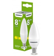 Лампа светодиодная C35 свеча 8Вт 230В 3000К E14   LL-C35-08-230-30-E14-G  GENERICA