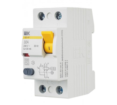 Выключатель дифференциальный (УЗО) ВД1-63 2п 32А 30мА тип A  MDV11-2-032-030  IEK