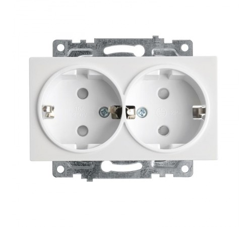 Розетка 2-местная с защитной шторкой (механизм) с/з , 250В, 16А, серия Катрин, GLS16-7114-01, белый  39574  STEKKER