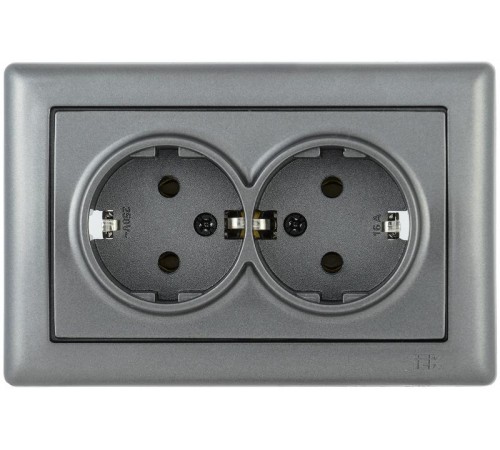 BOLERO антрацит Розетка 2-местная с/з 16А РС21-1-0-БА  ERB21-K95-16  IEK
