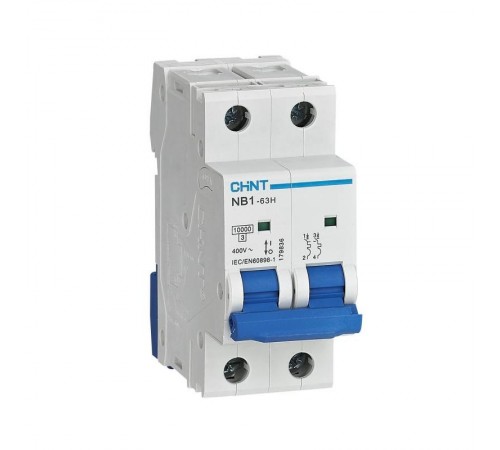 Выключатель автоматический двухполюсный NB1-63H 2P 10A 10кА х-ка D (R)  179838  CHINT