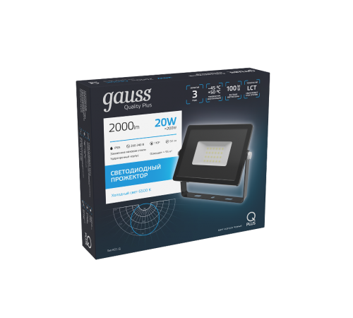 Прожектор светодиодный Qplus 20W 1800lm IP65 6500К черный   613511320  Gauss