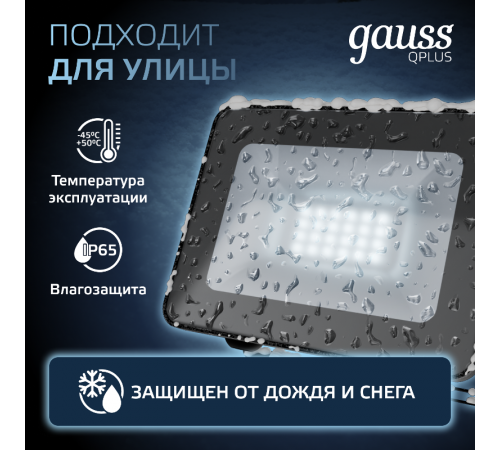 Прожектор светодиодный Qplus 20W 1800lm IP65 6500К черный   613511320  Gauss