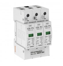 Устройства защиты от импульсных перенапряжений УЗИП для фотогальванических сетей 3 пол. (Класс II), 600 В (V20-C 3PH-600)  5094605  OBO Bettermann