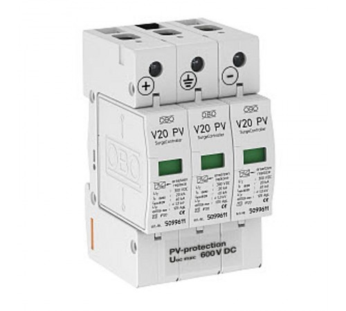 Устройства защиты от импульсных перенапряжений УЗИП для фотогальванических сетей 3 пол. (Класс II), 600 В (V20-C 3PH-600)  5094605  OBO Bettermann