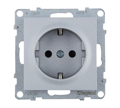 SUNO Силовая розетка 2К+З 16А 250В с защитными шторками.Безвинтовые зажимы. Цвет "Алюминий"  721320  Legrand