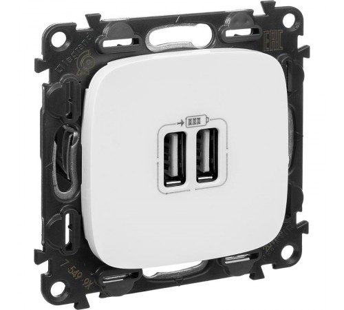 Valena ALLURE Белый Розетка 2-ая USB 240В/5В 1500мА (с лицевой панелью)  754995  Legrand