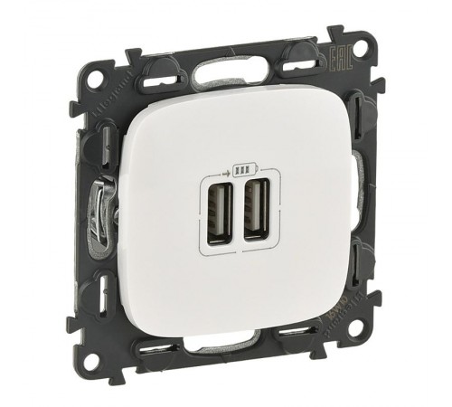 Valena ALLURE Белый Розетка 2-ая USB 240В/5В 1500мА (с лицевой панелью)  754995  Legrand