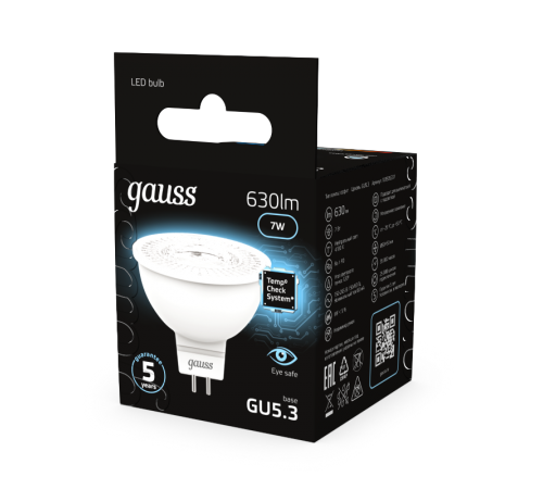 Лампа светодиодная LED 7Вт GU5.3 220В 4100К MR16  101505207  Gauss
