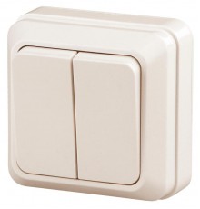 2-104-02 Intro Выключатель двойной, 10А-250В, IP20, ОУ, Quadro, сл.кость  Б0027641  Intro