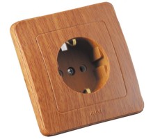 Розетка скрытой установки, одноместная, с заземляющим контактом, со шторкой, цвет дуб  РС16-312-05  HEGEL