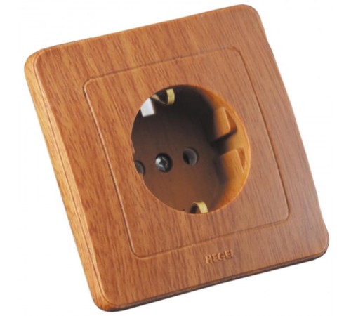 Розетка скрытой установки, одноместная, с заземляющим контактом, со шторкой, цвет дуб  РС16-312-05  HEGEL