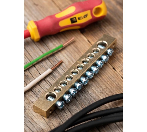 Шина "0" (8х12мм.) 125А  10 отверстий крепеж по краям латунь EKF PROxima  sn0-125-10-k  EKF