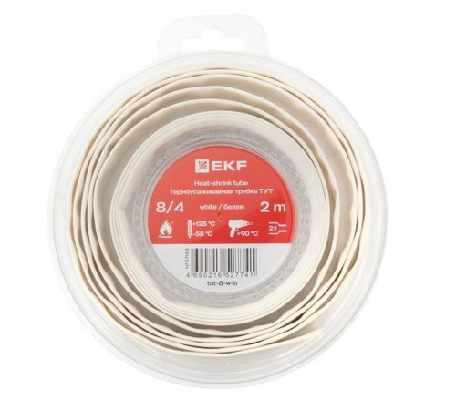 Термоусаживаемая трубка ТУТ нг 8/4 белая ролик 2 м tut-8-w-bEKF