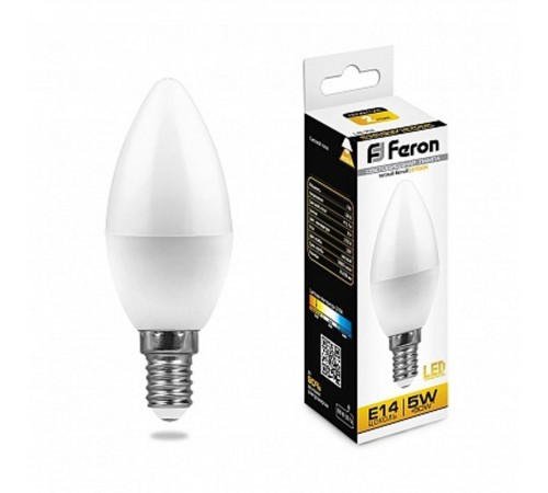 Лампа светодиодная LB-72 (5W) 230V E14 2700K свеча  25400  FERON