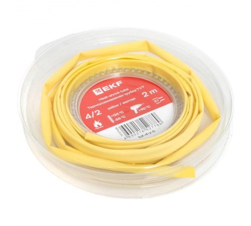 Термоусаживаемая трубка ТУТ нг 4/2 желтая ролик 2 м tut-4-y-bEKF