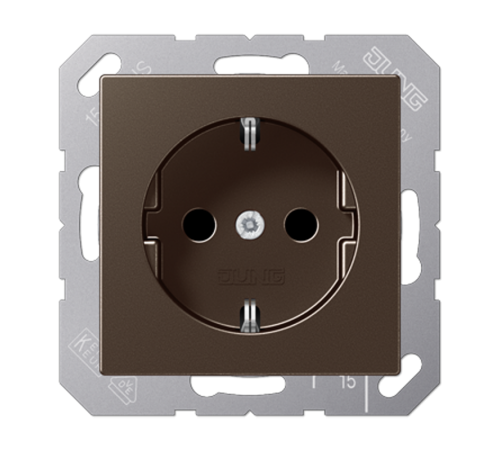 Штепсельная розетка SCHUKO 16А / 250В, с защитными шторками, пружинные зажимы; дюропласт; мокко; A500  A1520KIMO  Jung
