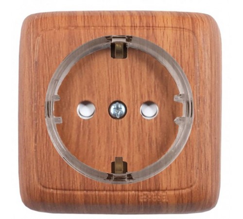 Розетка открытой установки, одноместная, с заземляющим контактом, со шторкой, цвет дуб  РА16-172-05  HEGEL