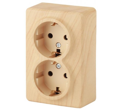 Розетка 11-2206-11  2х2P+E Schuko со шторками, 16АХ-250В, ОУ, Эксперт, Сосна Б0020696  ЭРА