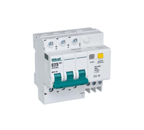 Выключатель автоматический дифференциального тока со встроенной защитой от сверхтоков ДИФ-101 3Р 20А 30мА AC С  15053DEK  DEKraft