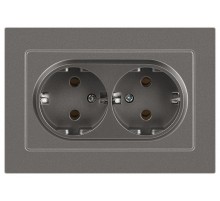 Розетка Intro Accent 6-205-09 двойная 2X2P+E Schuko, 16А-250В, IP20, СУ, AL/CU, титан  Б0063500  Intro