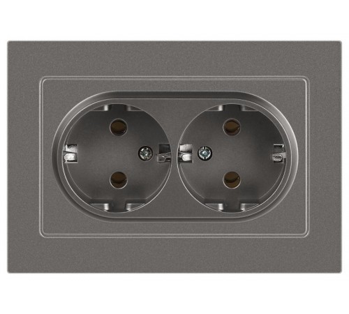Розетка Intro Accent 6-205-09 двойная 2X2P+E Schuko, 16А-250В, IP20, СУ, AL/CU, титан  Б0063500  Intro