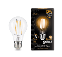 Лампа светодиодная Filament А60 12W 1200lm 2700К Е27 LED  102902112  Gauss