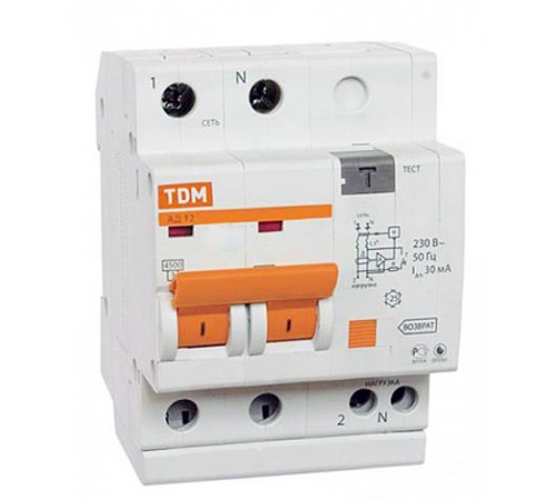 Выключатель автоматический дифференциального тока АД12 2п 63А C 100мА тип AC (4 мод)  SQ0204-0024  TDM