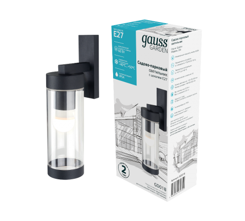 Светильник садово-парковый Clio на стену вниз 7.6*29.8*13.3cm, 220-240V / 50Hz, 1xE27, Max.60W, IP54  GD018  Gauss