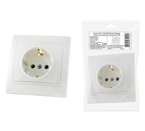 Розетка 2П+З 16А 250В белая "Таймыр" (пром. упак., бакелит. основание)  SQ1814-0512  TDM