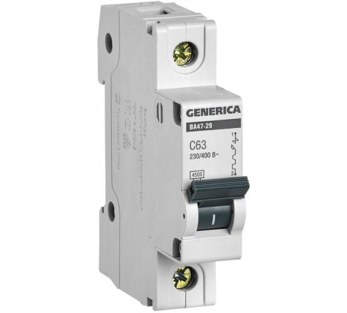 Выключатель автоматический однополюсный ВА47-29 63А C 4,5кА  MVA25-1-063-C  GENERICA