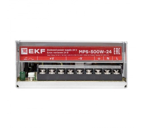 Блок питания намонтажную панель 500Вт,Uвх ~ 220 В AC m, Uвых - 24 В DC постоянного тока  MPS-500W-24  EKF