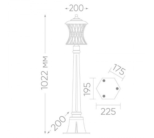Светильник декоративный уличный PL526 60W 230V E27 200*200*1022 мм черный (столбик)  11621  Feron