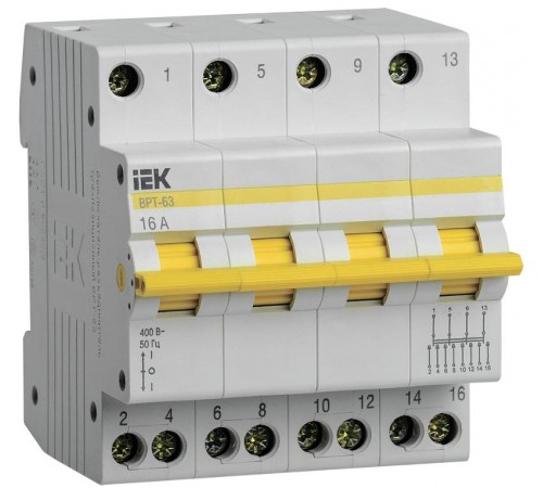 Выключатель-разъединитель (рубильник) трехпозиционный ВРТ-63 4п 16А  MPR10-4-016  IEK