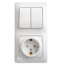 Glossa Белый Блок: Розетка с заземлением со шторками и 2-кл. Выключатель  GSL000174  SE