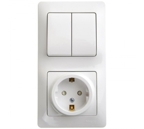 Glossa Белый Блок: Розетка с заземлением со шторками и 2-кл. Выключатель  GSL000174  SE