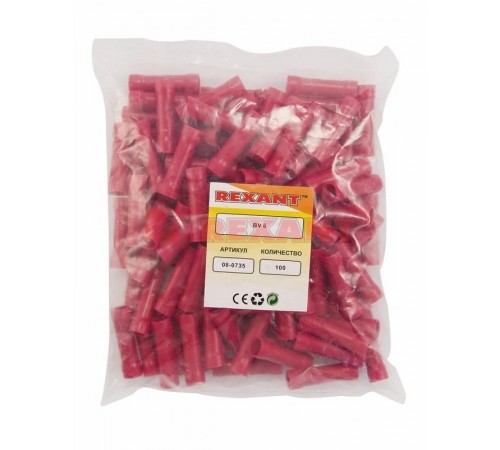 Соединительная гильза изолированная L-32 мм 6-10 мм (ГСИ 10/ГСИ 6,0-10,0) красная  08-0735  REXANT