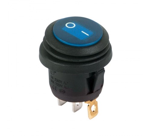 Выключатель клавишный круглый 250V 6А (3c) ON-OFF синий с подсветкой ВЛАГОЗАЩИТА  36-2596  REXANT