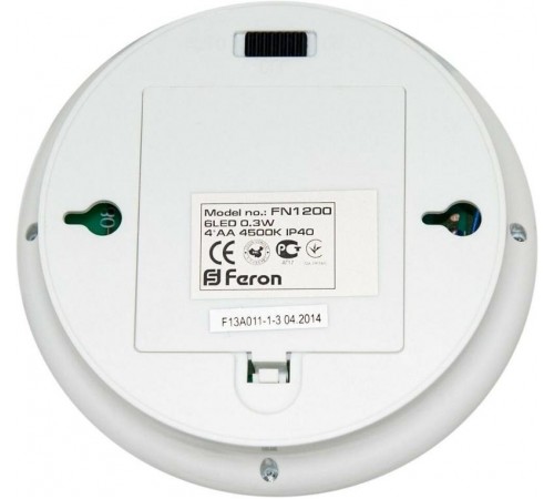 Светильник светодиодный FN1200 6LED 0,3W с ДД и освещенности 3м 120?, IP40, белый  23290  FERON