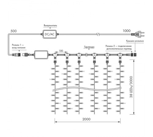 Светодиодная гирлянда ARD-CURTAIN-CLASSIC-2000x3000-CLEAR-760LED-BLINK Warm-White (230V, 60W)  024869  Arlight