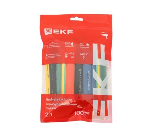 Набор ТУТ нг: 7 цветов по 5шт. Разного диаметра (4/2; 6/3; 8/4; 10/5; 12/6) 100мм. EKF PROxima  tut-n-4-r  EKF