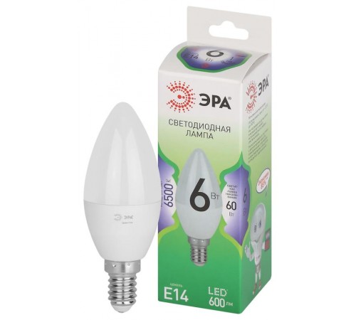 Лампа светодиодная  GREEN LINE LED B35-6W-865-E14 GL E14 6 Вт свеча холодный свет  Б0067124  ЭРА