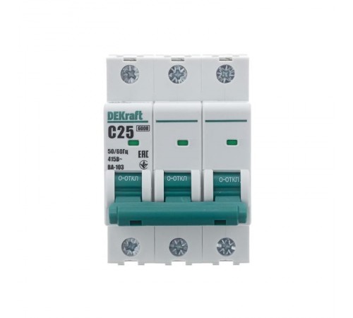 Выключатель автоматический трехполюсный ВА-103 3Р 25А характеристика C 6кА  12307DEK  DEKraft