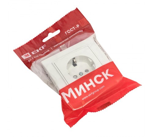 Минск Розетка 1-местная СП с заземлением 16А белая с защ. штор. EKF Basic  ERR16-028-100  EKF